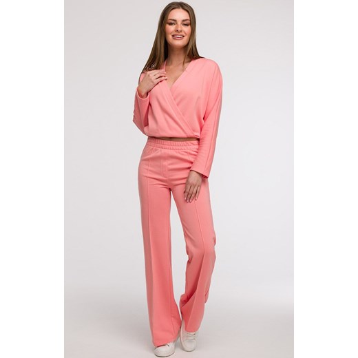 Bluza damska z kopertowym dekoltem koralowa B292, Kolor koralowy, Rozmiar L, BeWear ze sklepu Primodo w kategorii Bluzy damskie - zdjęcie 184061467