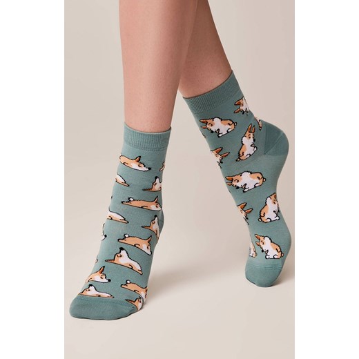 Bawełniane skarpetki z wzorem Corgi, Kolor szaro-turkusowy, Rozmiar 36-39, Conte ze sklepu Primodo w kategorii Skarpetki damskie - zdjęcie 184062245