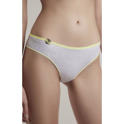 Bawełniane figi tanga Bee happy RP6111, Kolor szaro-żółty, Rozmiar M, Conte ze sklepu Primodo w kategorii Majtki damskie - zdjęcie 184062939