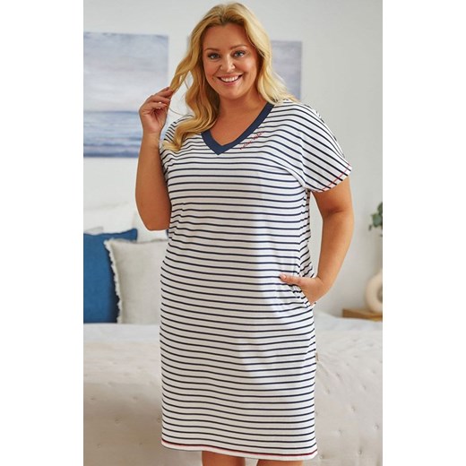 Doctor Nap koszula nocna w paseczki plus size TB.5368, Kolor granatowo-biały, Rozmiar L, Doctor Nap ze sklepu Primodo w kategorii Koszule nocne - zdjęcie 184064475