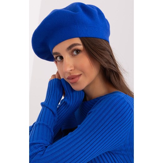 Beret damski kobaltowy AT-CZ-231305.85P, Kolor kobaltowy-wzór, Rozmiar uniwersalny, WOOL FASHION ITALIA ze sklepu Primodo w kategorii Czapki zimowe damskie - zdjęcie 184068299