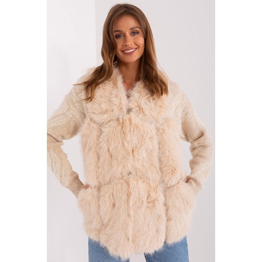 Beżowa kamizelka futrzana AT-KZ-2375.00P, Kolor beżowy, Rozmiar S/M, WOOL FASHION ITALIA ze sklepu Primodo w kategorii Kamizelki damskie - zdjęcie 184068308