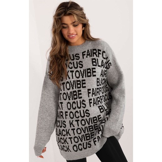 Szary sweter oversize BA-SW-0546.07, Kolor szary-wzór, Rozmiar uniwersalny, BADU ze sklepu Primodo w kategorii Swetry damskie - zdjęcie 184068455