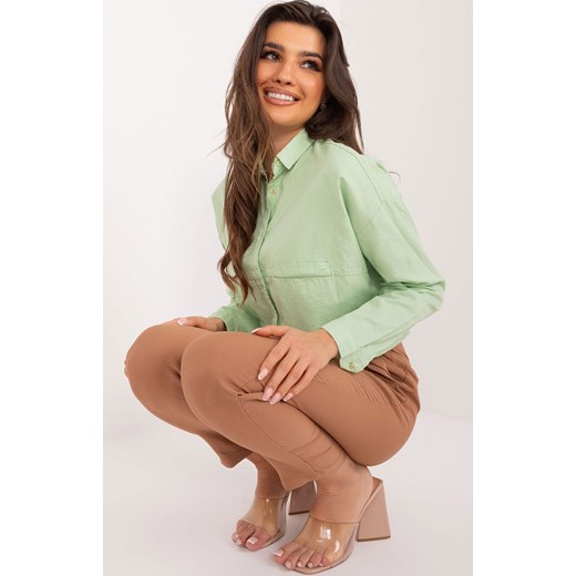 Pistacjowa koszula damska oversize BP-KS-1019.73, Kolor pistacjowy, Rozmiar S, FactoryPrice ze sklepu Primodo w kategorii Koszule damskie - zdjęcie 184068496