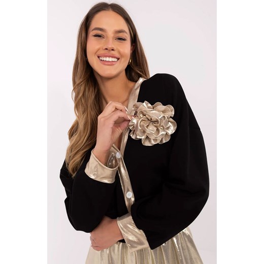 Czarna rozpinana bluza damska z kwiatem MI-BL-61789.24, Kolor czarny, Rozmiar uniwersalny, ITALY MODA ze sklepu Primodo w kategorii Bluzy damskie - zdjęcie 184069245