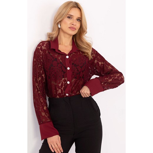 Bordowa koszula koronkowa  MI-KS-C243.18, Kolor bordowy, Rozmiar uniwersalny, ITALY MODA ze sklepu Primodo w kategorii Koszule damskie - zdjęcie 184069289