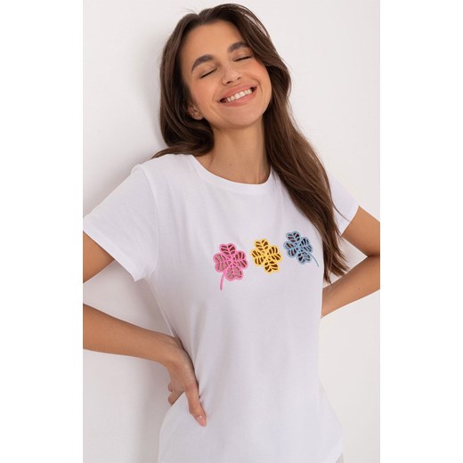 Biały t-shirt damski RV-TS-9666.05X, Kolor biały, Rozmiar S/M, BASIC FEEL GOOD ze sklepu Primodo w kategorii Bluzki damskie - zdjęcie 184069575