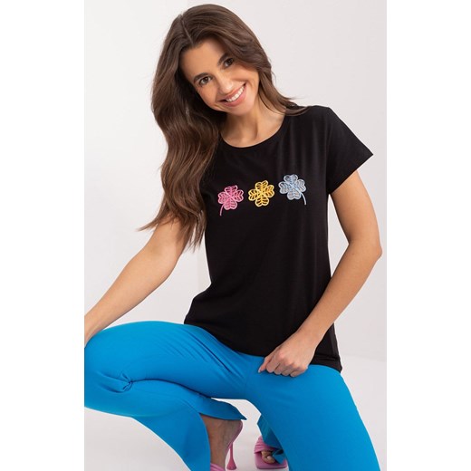 Czarny t-shirt damski RV-TS-9666.05X, Kolor czarny, Rozmiar S/M, BASIC FEEL GOOD ze sklepu Primodo w kategorii Bluzki damskie - zdjęcie 184069579