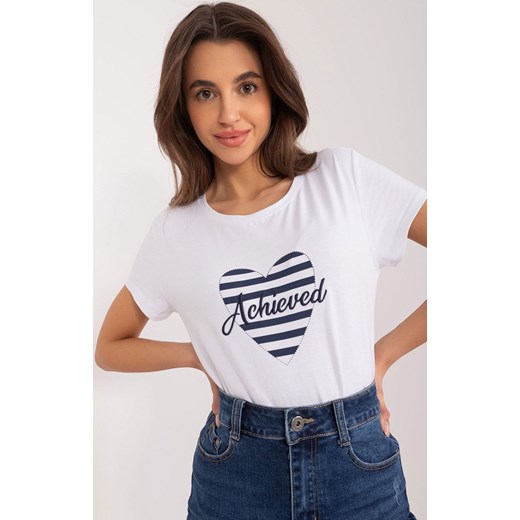 T-shirt damski z nadrukiem biało-granatowy RV-TS-9667.19, Kolor biało-granatowy, Rozmiar S/M, BASIC FEEL GOOD ze sklepu Primodo w kategorii Bluzki damskie - zdjęcie 184069587