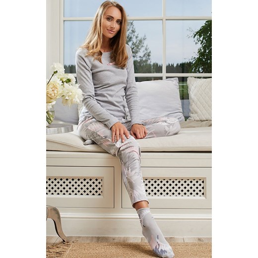 Aloe piżama damska z długim rękawem i długimi spodniami, Kolor szary melanż-wzór, Rozmiar XL, Italian Fashion ze sklepu Primodo w kategorii Piżamy damskie - zdjęcie 184073029