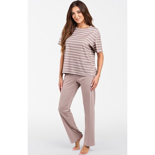Bawełniana piżama damska cappuccino w paski Betty, Kolor cappuccino, Rozmiar S, Italian Fashion ze sklepu Primodo w kategorii Piżamy damskie - zdjęcie 184073239