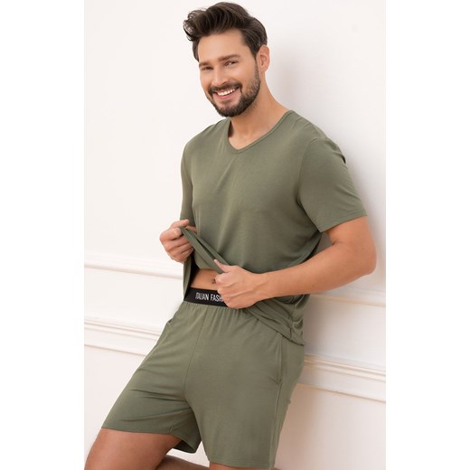 Piżama męska khaki na krótki rękaw i z krótkimi spodniami Dallas, Kolor khaki, Rozmiar S, Italian Fashion ze sklepu Primodo w kategorii Piżamy męskie - zdjęcie 184073535