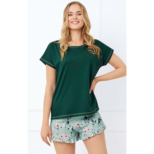 Piżama damska z krótkim rękawem i krótkimi spodenkami Florisa, Kolor ciemnozielony-wzór, Rozmiar S, Italian Fashion ze sklepu Primodo w kategorii Piżamy damskie - zdjęcie 184073768
