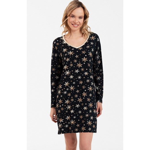 Bawełniana koszula nocna damska w śnieżynki Laponia, Kolor czarny-wzór, Rozmiar S, Italian Fashion ze sklepu Primodo w kategorii Koszule nocne - zdjęcie 184074406