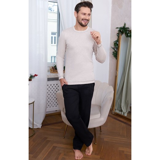 Piżama męska z długim rękawem i długą nogawką Zermat, Kolor beżowo-czarny, Rozmiar S, Italian Fashion ze sklepu Primodo w kategorii Piżamy męskie - zdjęcie 184075537