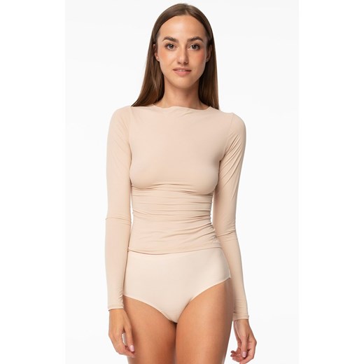 Bluzka damska z długim rękawem beżowa Simple Longsleeve, Kolor beżowy, Rozmiar L, Julimex ze sklepu Primodo w kategorii Bluzki damskie - zdjęcie 184076396