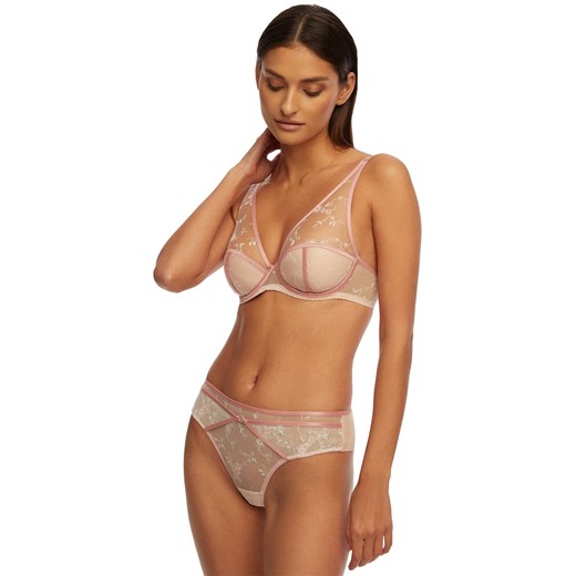 Modern romantic PU-888 różowy biustonosz push-up z kwiecistym haftem, Kolor różowy-wzór, Rozmiar 65C, Kinga ze sklepu Primodo w kategorii Biustonosze - zdjęcie 184077245