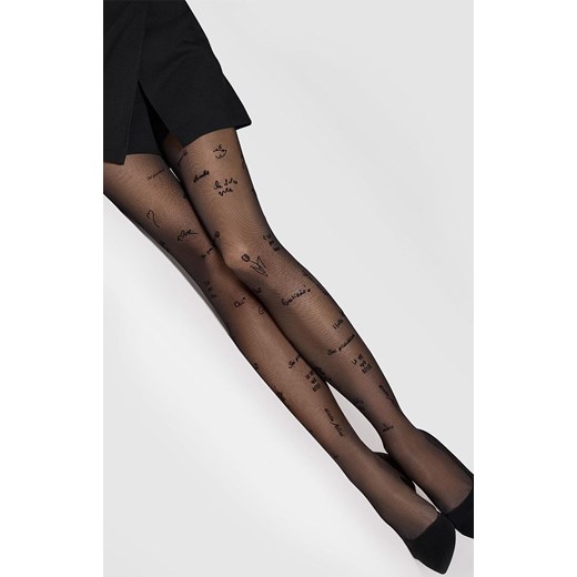Marilyn czarne rajstopy damskie z napisami Allure D15 40 DEN, Kolor czarny-wzór, Rozmiar 5, Marilyn ze sklepu Primodo w kategorii Rajstopy - zdjęcie 184079769