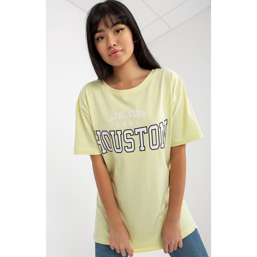 T-shirt damski z nadrukiem jasnożółty EM-TS-527-1.26X, Kolor jasnożółty, Rozmiar one size, EX MODA ze sklepu Primodo w kategorii Bluzki damskie - zdjęcie 184081385