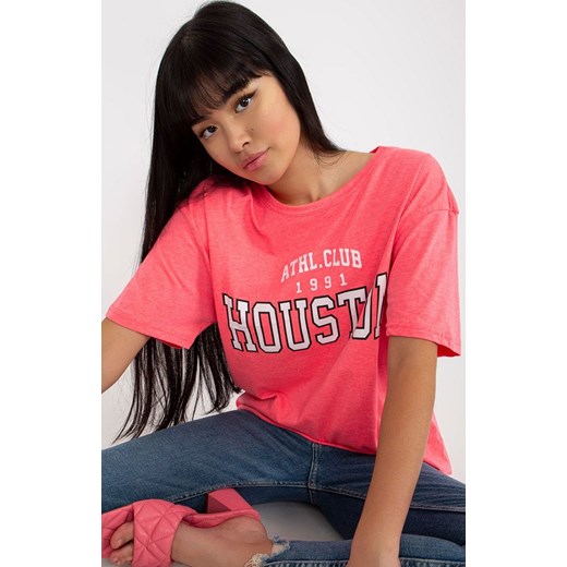 Różowy t-shirt damski z nadrukiem EM-TS-527-1.26X, Kolor różowy, Rozmiar one size, EX MODA ze sklepu Primodo w kategorii Bluzki damskie - zdjęcie 184081397