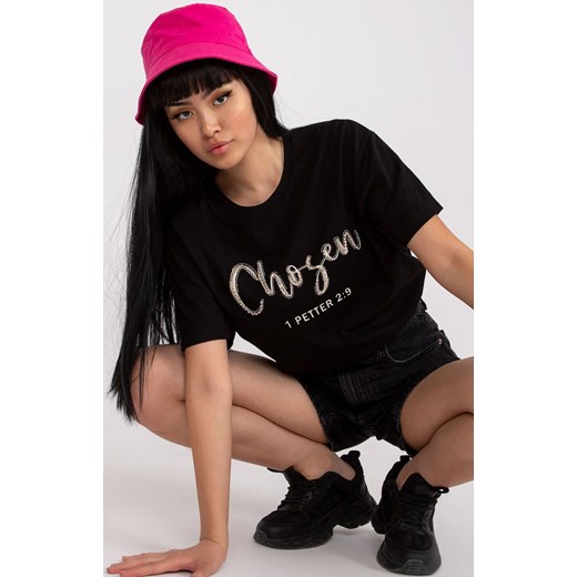 Czarny t-shirt damski z dżetami HB-TS-3074.22, Kolor czarny, Rozmiar L, HiB ze sklepu Primodo w kategorii Bluzki damskie - zdjęcie 184081435