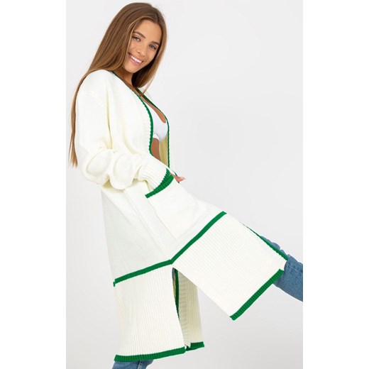 Długi kardigan damski ecru LC-SW-0340.42P, Kolor ecru-zielony, Rozmiar one size, Rue Paris ze sklepu Primodo w kategorii Swetry damskie - zdjęcie 184081476