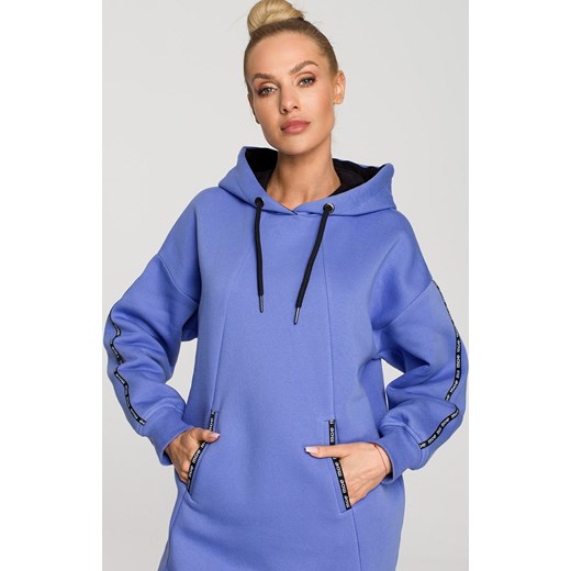 Jasno fioletowa bluza oversize z kapturem i ozdobnymi lampasami M696, Kolor jasny fiolet, Rozmiar L, MOE ze sklepu Primodo w kategorii Bluzy damskie - zdjęcie 184082176