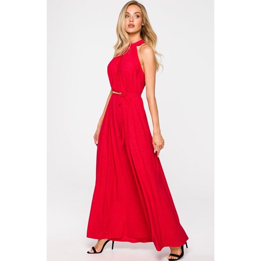 Suknia maxi z dekoltem typu halter w kolorze czerwonym M721, Kolor czerwony, Rozmiar uniwersalny, MOE ze sklepu Primodo w kategorii Sukienki - zdjęcie 184082415