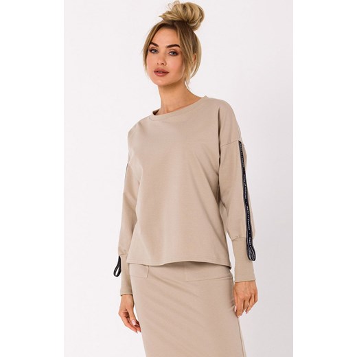Bluza damska z lampasami beżowa M727, Kolor beżowy, Rozmiar L, MOE ze sklepu Primodo w kategorii Bluzy damskie - zdjęcie 184082488