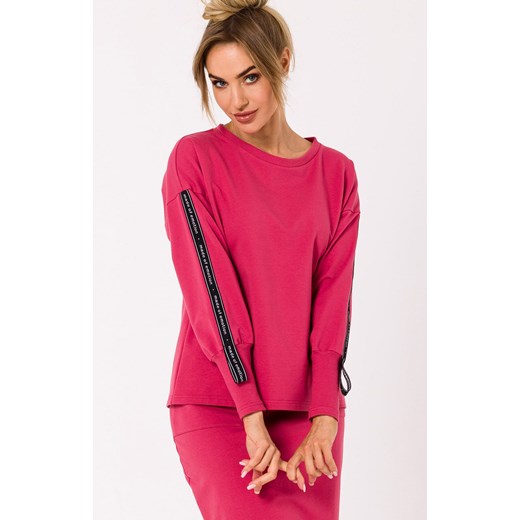 Bluza damska z lampasami koralowa M727, Kolor koralowy, Rozmiar L, MOE ze sklepu Primodo w kategorii Bluzy damskie - zdjęcie 184082498