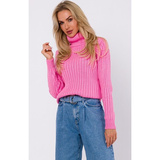Sweter z golfem różowy M771, Kolor różowy, Rozmiar L/XL, MOE ze sklepu Primodo w kategorii Swetry damskie - zdjęcie 184083128