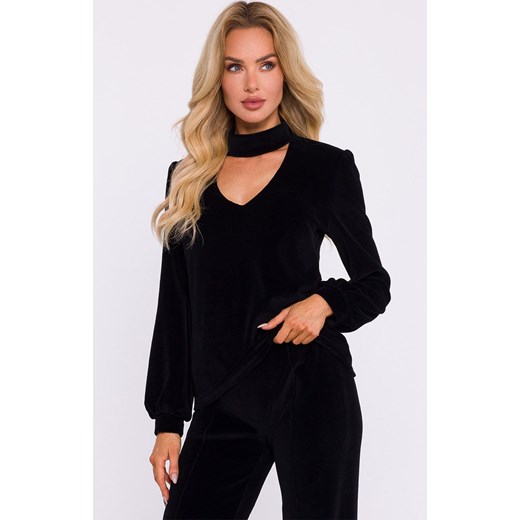 Welurowa bluzka z dekoltem typu halter neck czarna M831, Kolor czarny, Rozmiar L, MOE ze sklepu Primodo w kategorii Bluzki damskie - zdjęcie 184084127