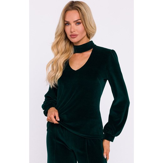 Welurowa bluzka z dekoltem typu halter neck zielona M831, Kolor zielony, Rozmiar L, MOE ze sklepu Primodo w kategorii Bluzki damskie - zdjęcie 184084137