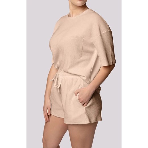 Mona bawełniana piżama damska beżowa Cozy Short Sleeve Plus Size, Kolor beżowy, Rozmiar 2XL, Mona ze sklepu Primodo w kategorii Piżamy damskie - zdjęcie 184085009