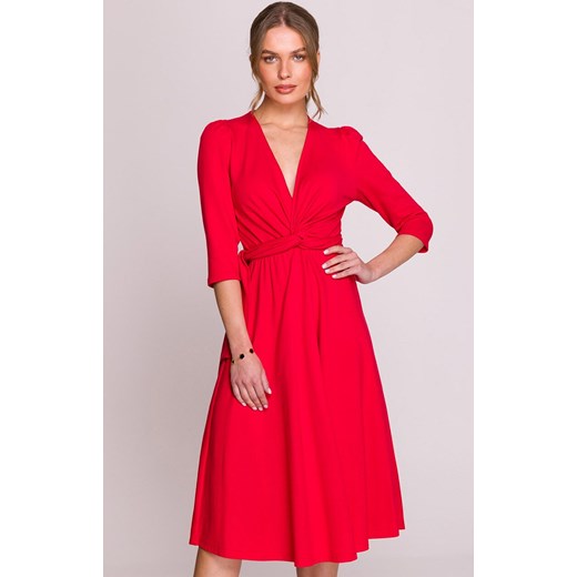 Sukienka damska z przeplotem z modalu czerwona S404, Kolor czerwony, Rozmiar L, Stylove ze sklepu Primodo w kategorii Sukienki - zdjęcie 184092108
