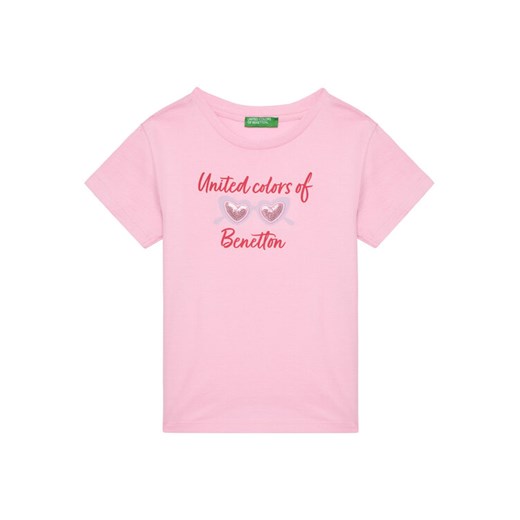 United Colors Of Benetton T-Shirt 3I1XG10JB Różowy Regular Fit ze sklepu MODIVO w kategorii Bluzki dziewczęce - zdjęcie 184098376