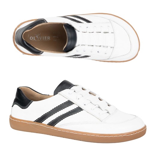 Sneakersy barefoot damskie Kaia Olivier buty skórzane białe z czarnym ze sklepu ButyModne.pl w kategorii Mokasyny męskie - zdjęcie 184099465