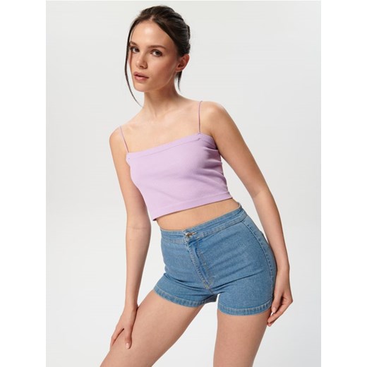 Sinsay - Szorty jeansowe high waist - niebieski ze sklepu Sinsay w kategorii Szorty - zdjęcie 184100555