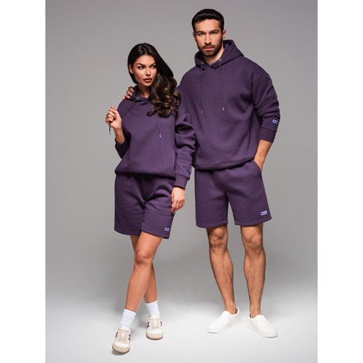 Komplet dresowy dla par UNISEX bluza z kapturem + szorty w stylu athleisure – fioletowe V13 Z110 ze sklepu ombre w kategorii Dresy damskie - zdjęcie 184100797