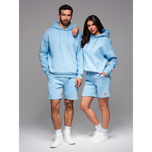 Komplet dresowy dla par UNISEX bluza z kapturem + szorty w stylu athleisure – błękitne V8 Z110 ze sklepu ombre w kategorii Dresy damskie - zdjęcie 184100806