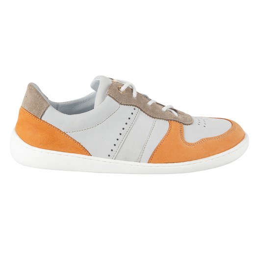 Buty barefoot skórzane Olivier 1773POL – lekkie sneakersy minimalistyczne szare z pomarańczowym ze sklepu butyolivier w kategorii Półbuty damskie - zdjęcie 184101466