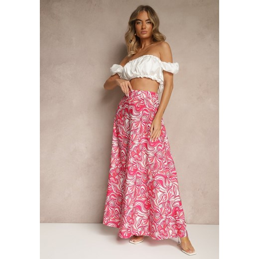 Fuksjowe Spodnie z Wiskozy o Szerokim Kroju High Waist z Abstrakcyjnym Wzorem Nilianea ze sklepu renee.pl w kategorii Spodnie damskie - zdjęcie 184102617