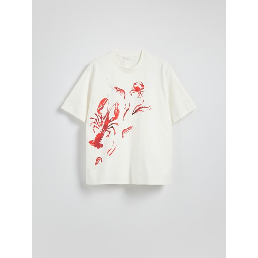 Reserved - T-shirt relaxed fit z nadrukiem - złamana biel ze sklepu Reserved w kategorii T-shirty męskie - zdjęcie 184104745