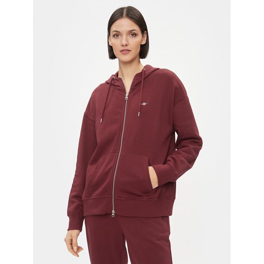 Gant Bluza Rel Shield Zip Hoodie 4204665 Bordowy Relaxed Fit ze sklepu MODIVO w kategorii Bluzy damskie - zdjęcie 184105465