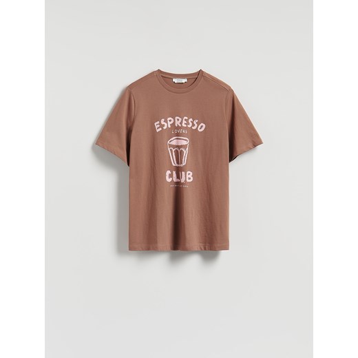 Reserved - T-shirt z nadrukiem - brązowy ze sklepu Reserved w kategorii Bluzki damskie - zdjęcie 184106606