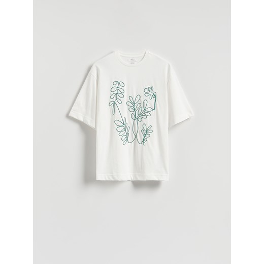 Reserved - T-shirt z haftem - zielony ze sklepu Reserved w kategorii Bluzki damskie - zdjęcie 184106615