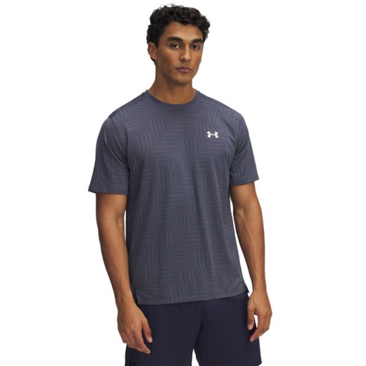Męska koszulka treningowa Under Armour UA Tech Vent Geotessa SS - szara ze sklepu Sportstylestory.com w kategorii T-shirty męskie - zdjęcie 184107328
