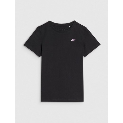 Dziewczęcy t-shirt basic 4F 4FJWSS25TTSHF2177 - czarny ze sklepu Sportstylestory.com w kategorii T-shirty chłopięce - zdjęcie 184107367