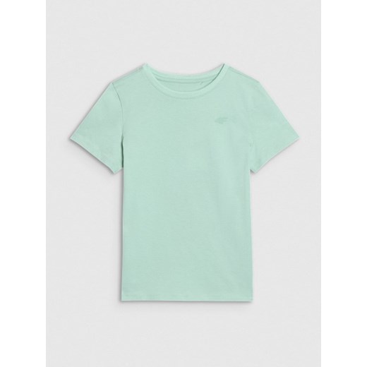 Dziewczęcy t-shirt basic 4F 4FJWSS25TTSHF2177 - zielony ze sklepu Sportstylestory.com w kategorii Bluzki dziewczęce - zdjęcie 184107379