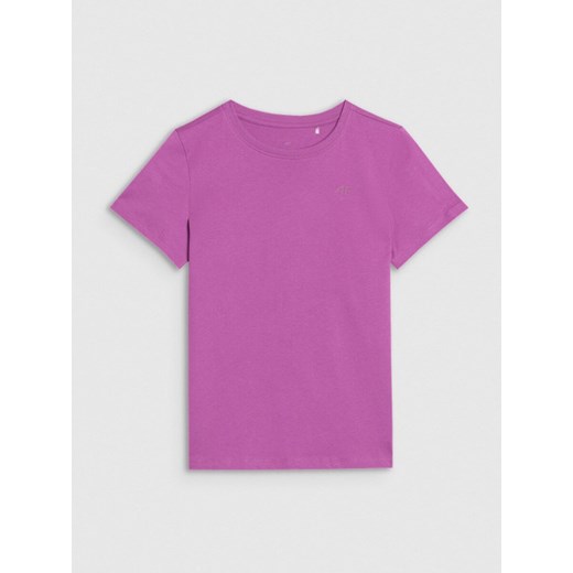 Dziewczęcy t-shirt basic 4F 4FJWSS25TTSHF2177 - fioletowy ze sklepu Sportstylestory.com w kategorii Bluzki dziewczęce - zdjęcie 184107385